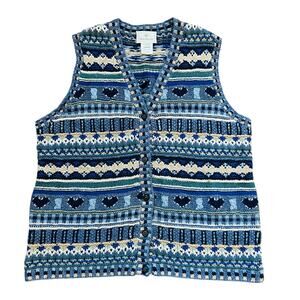 Vintage Hand Knit Sweater Vest Susan Bristol Wool Striped Fair Isle Small